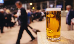 A beer pint at the airport.