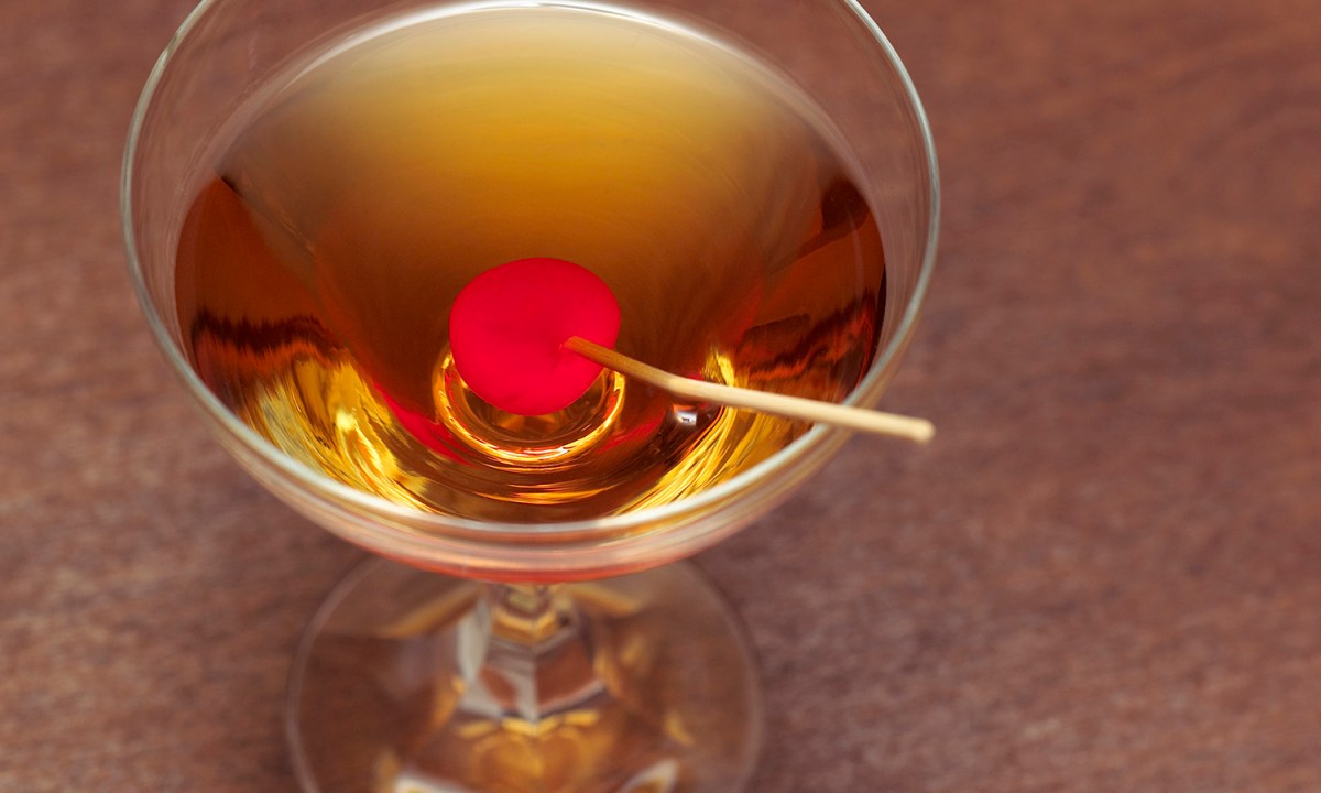Rob Roy cocktail with cherry garnish