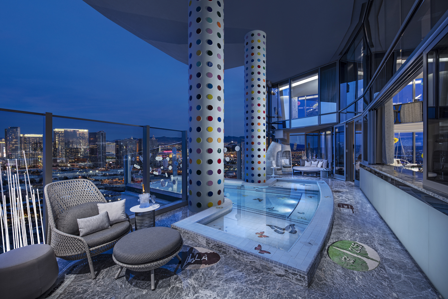 this 100000 a night vegas hotel suite is the worlds most expensive empathy designed by damien hirst balcony  pool