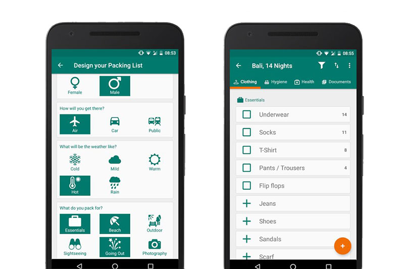 Screenshot of PackKing travel packing app.