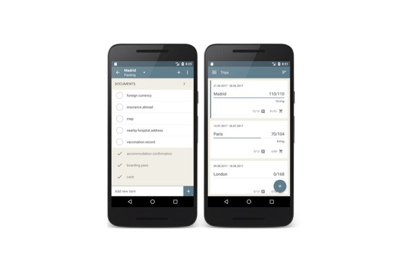 Screenshot of PackTeo travel packing app.