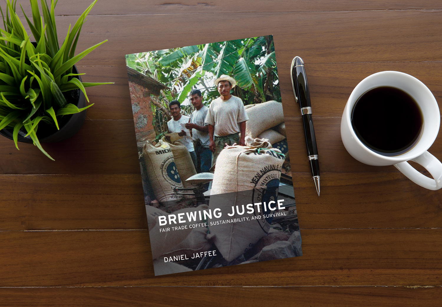 Brewing Justice by Daniel Jaffee on a wooden table.