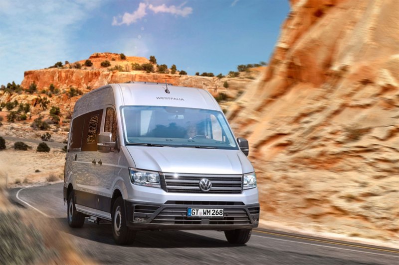 Silver Westfalia Sven Hedin CUV in a steep road.