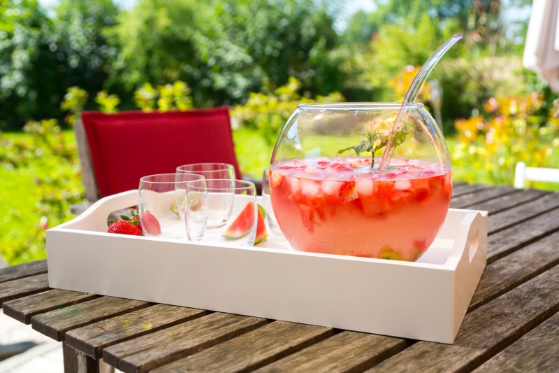 Watermelon strawberry kiwi bowle in garden