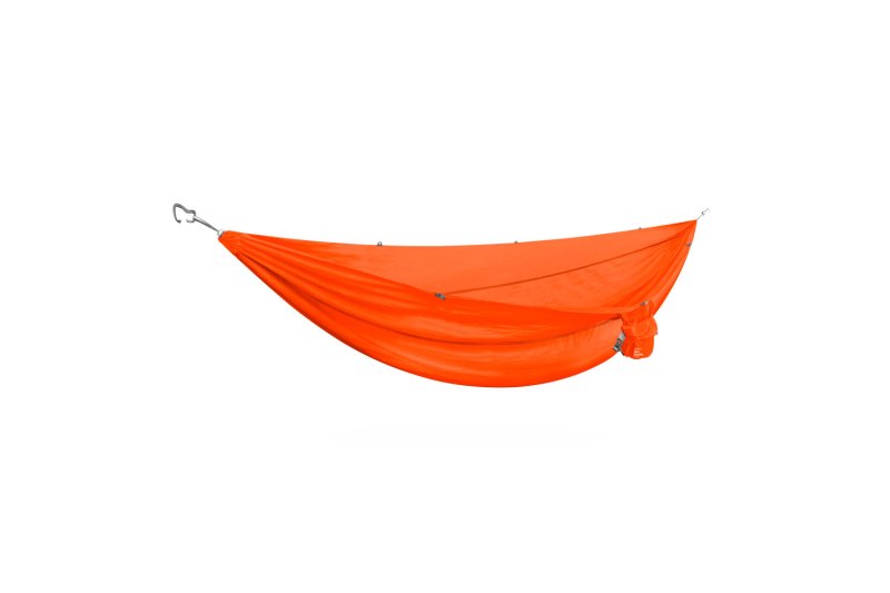 An orange Kammok Roo Double Hammock on a white background.