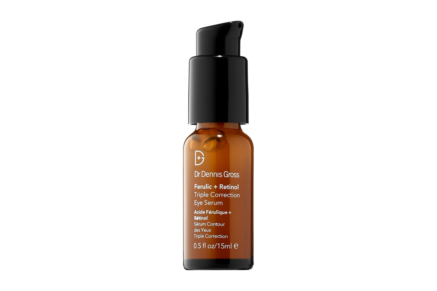 A small bottle of Dr. Dennis Gross Skincare Triple Correction Eye Serum on a white background.