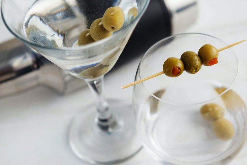 A vodka martini with olives