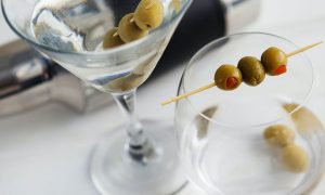 A vodka martini with olives