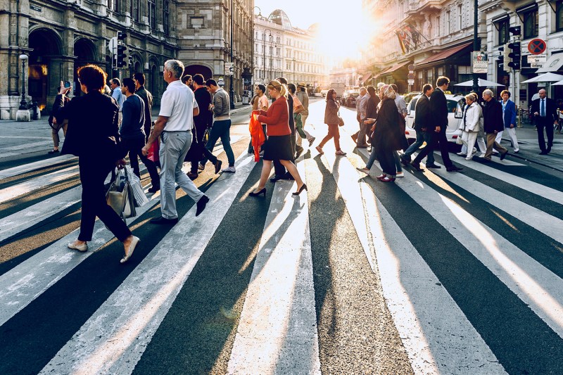 busy intersection crowd