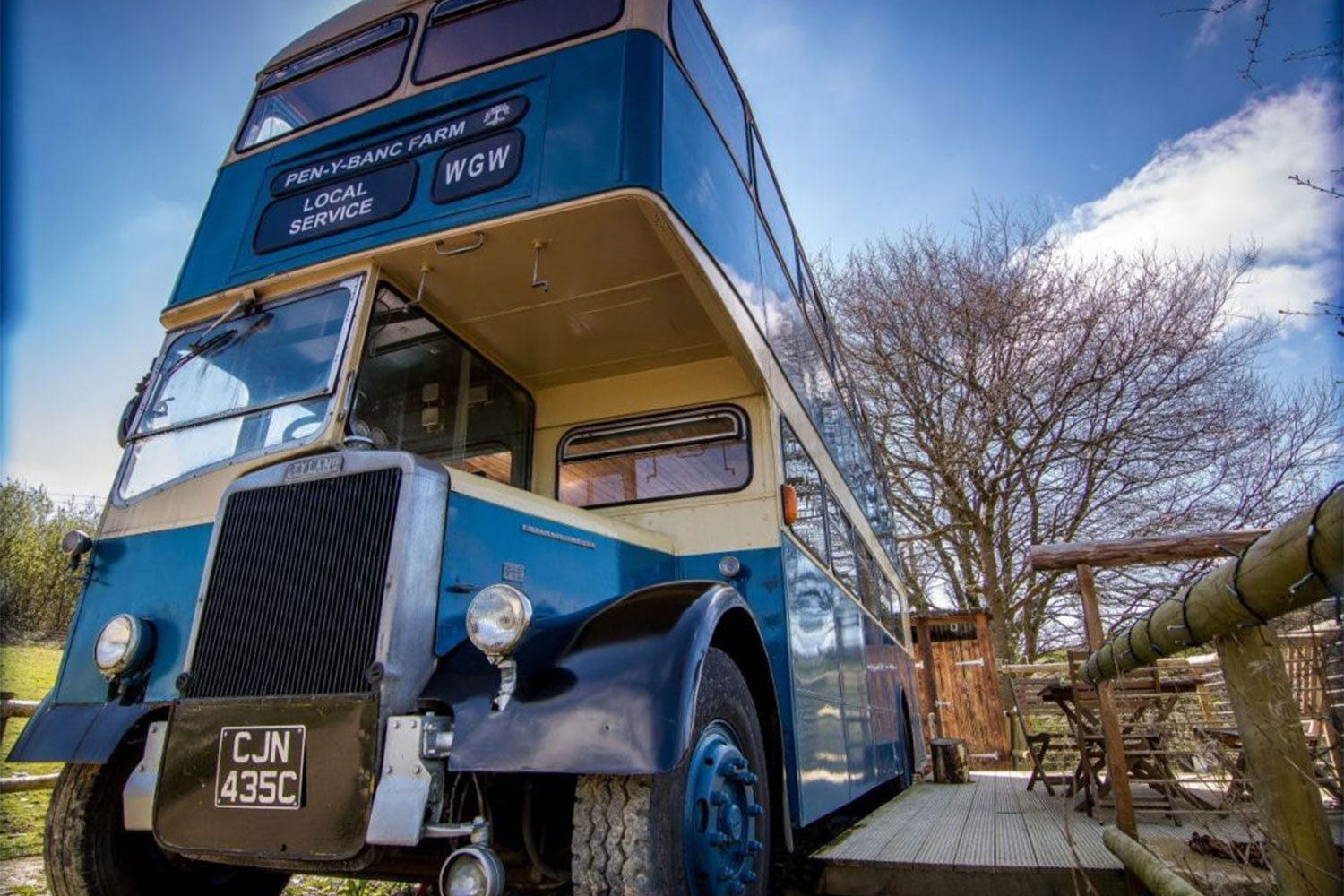 leyland titan double decker bus wales glamping ceridwen centre