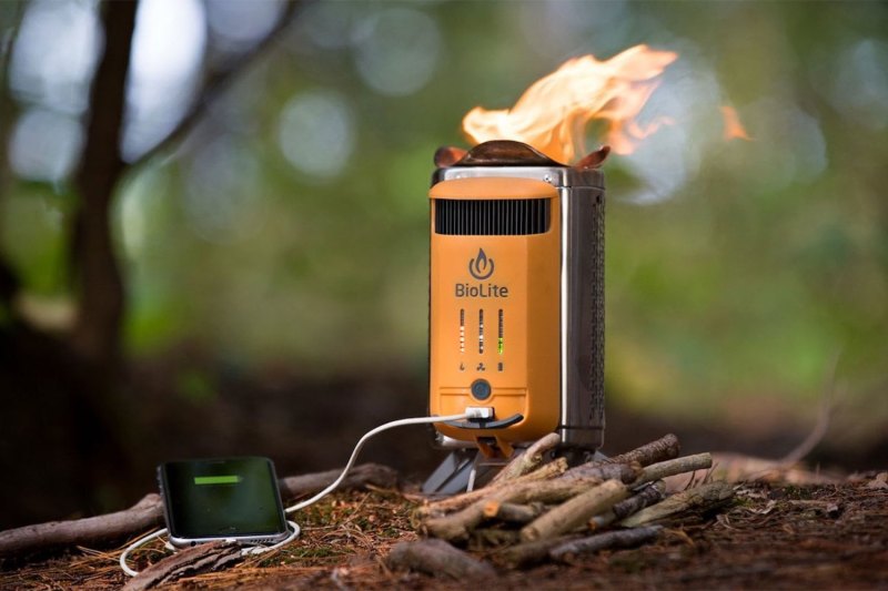 BioLite lightweight camping stove turned on.