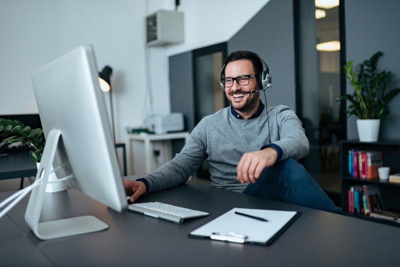 Man on a video conference call.