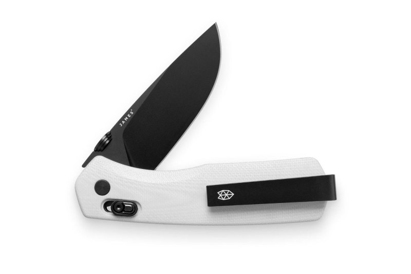 The James Brand The Carter flipper knife in white, isolated on a plain studio background.