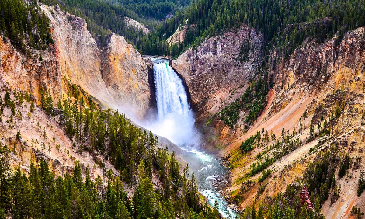View of Yellowstone National Park waterfall