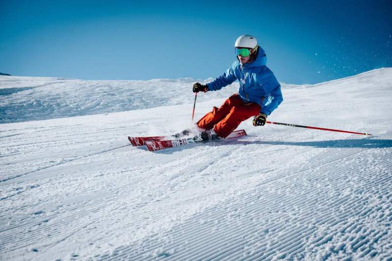Skiing down hill