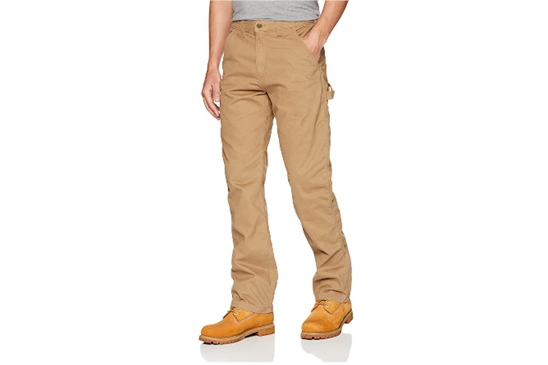 Carhartt cargo pants in tan color.