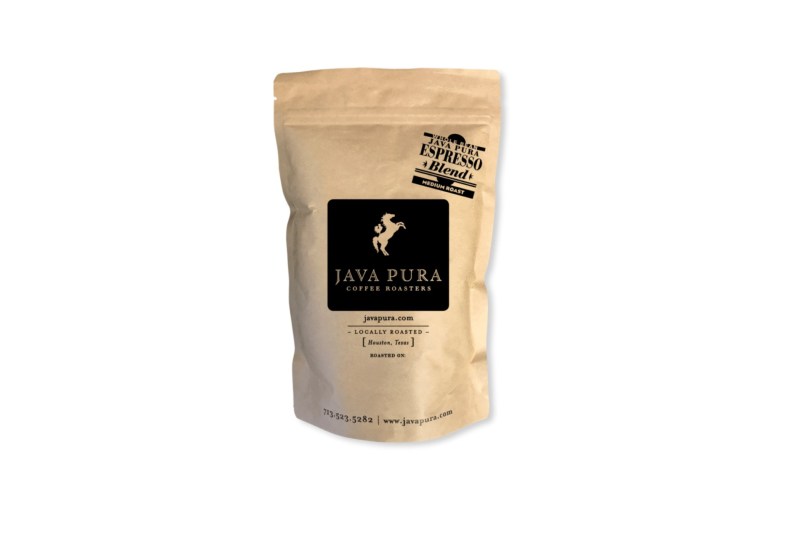 A bag of Java Pura espresso beans.