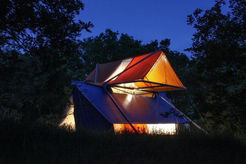 SuperPausee Two-Story Macro Tent at Night