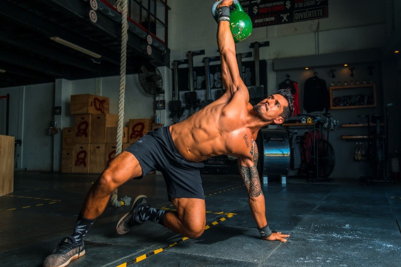 A muscular man working out