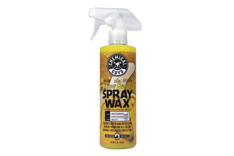 Chemical Guys Blazin' Banana Natural Carnauba Spray Wax in a spray bottle.