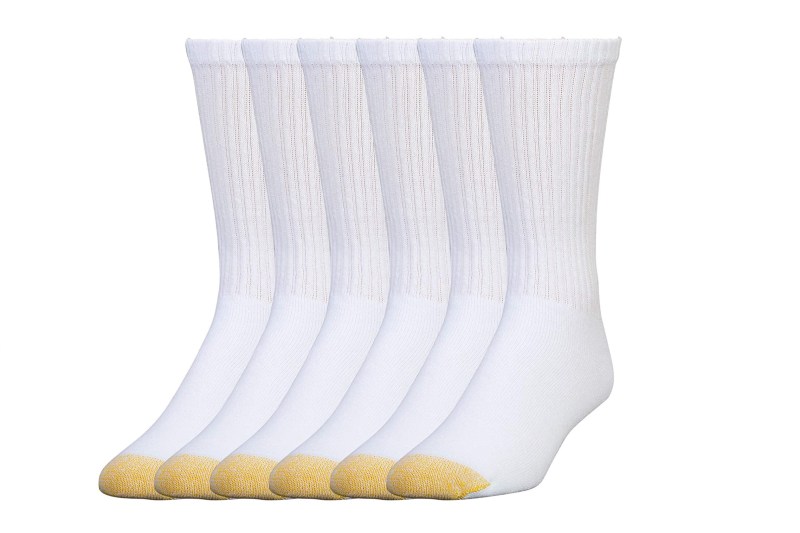 A multi-pair Gold Toe Men's Cotton Crew Athletic Socks.