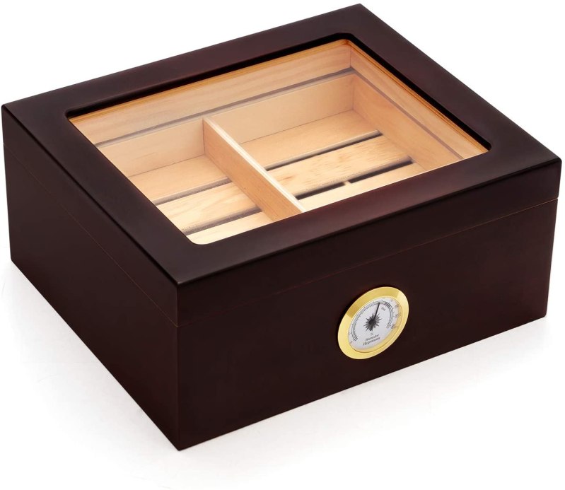 Kendal Glass Top Desktop Cigar Humidor on a white background.