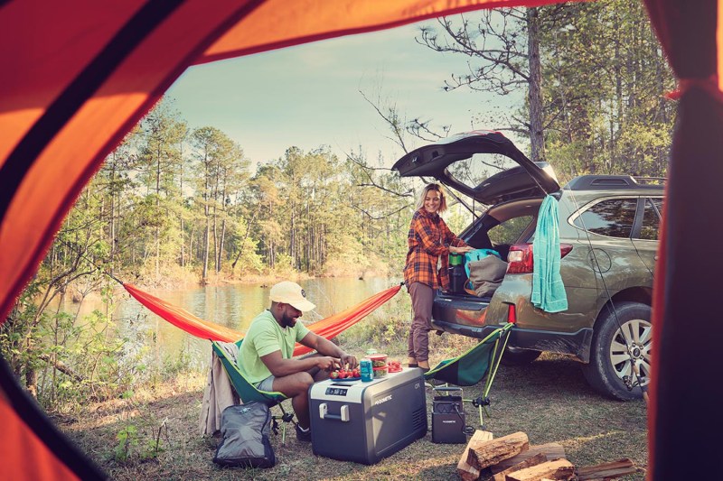 A couple car camping