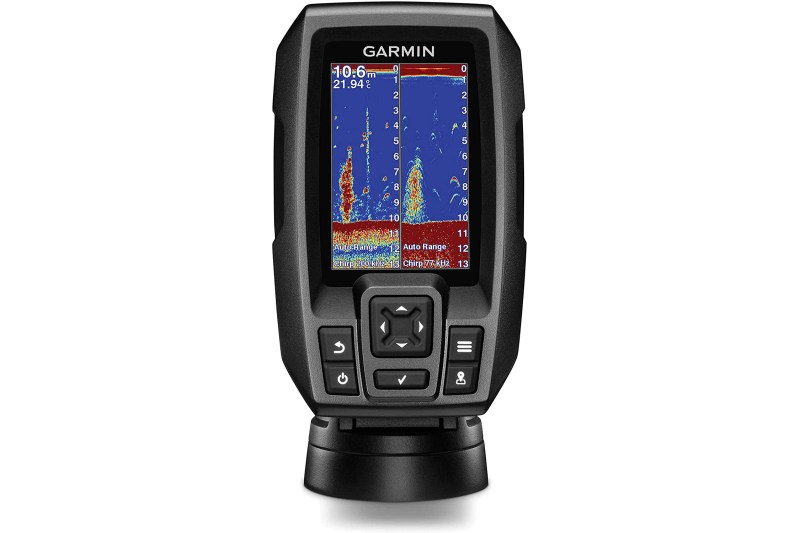 Garmin Striker 4 GPS Fish Finder on a white studio background.