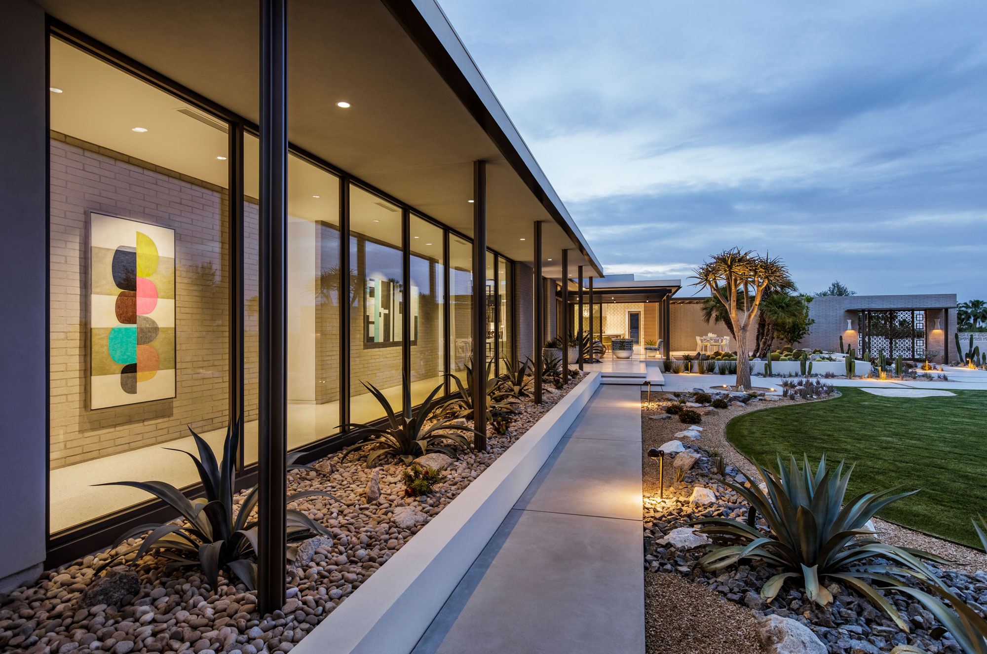 Thunderbird Heights Residence front courtyard view of interior art gallery