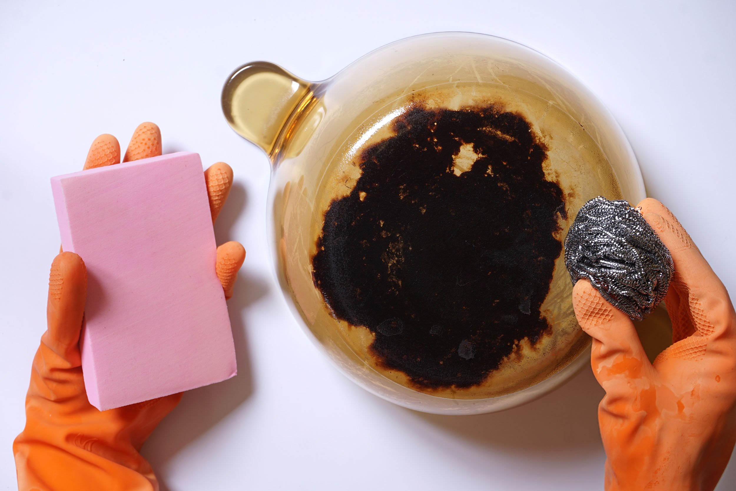 Getting ready to clean a burnt pot