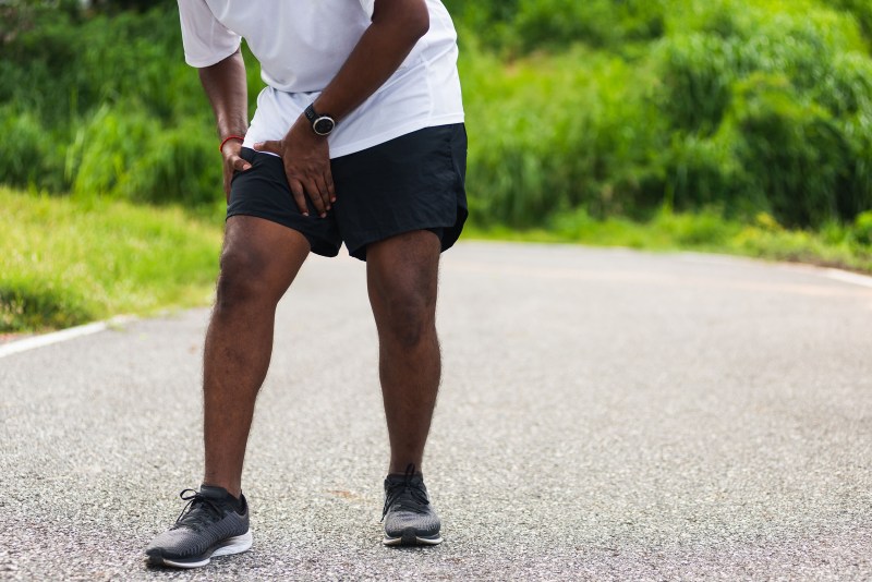 A man with chafing on leg.