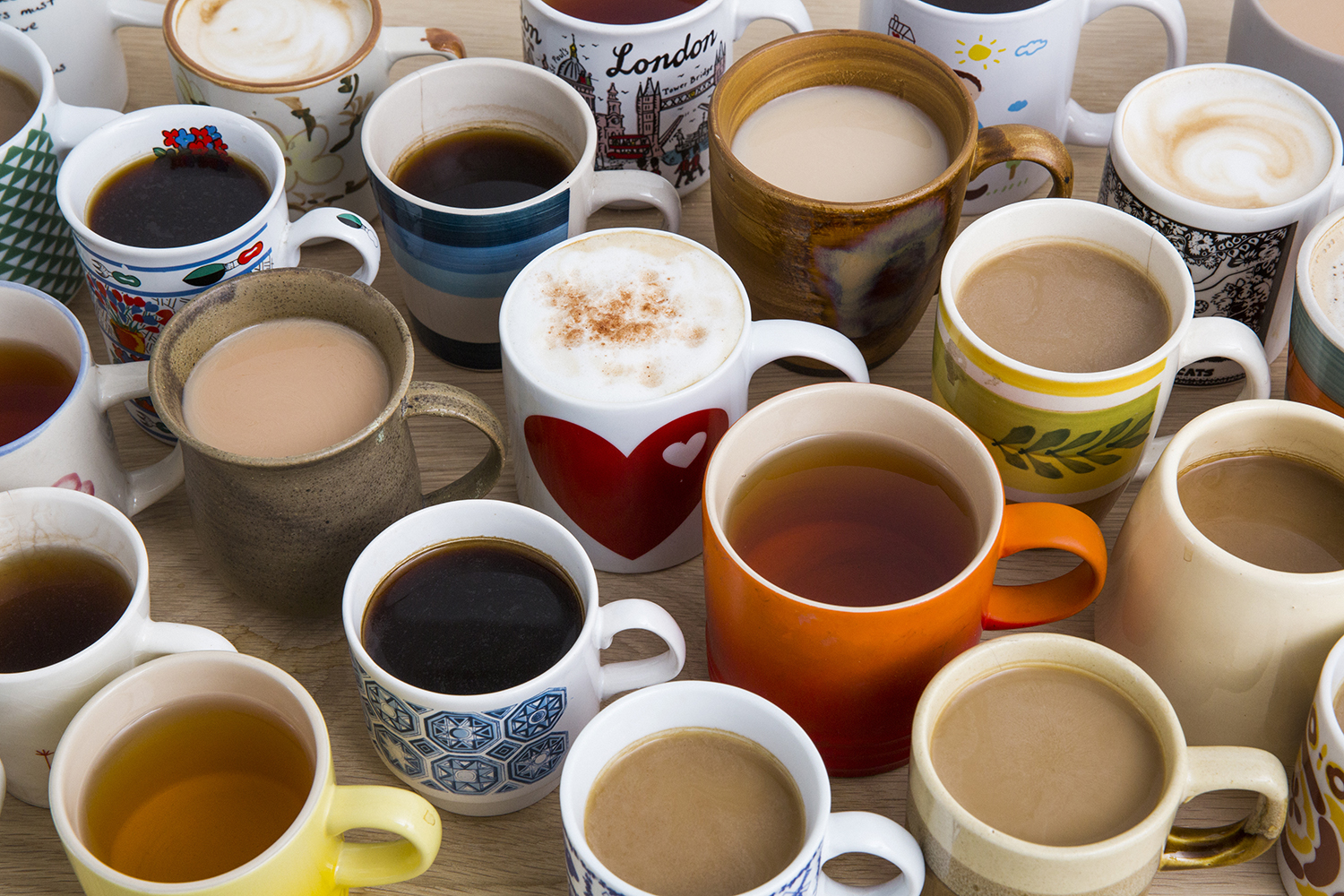 Cups of tea, coffee and hot chocolate