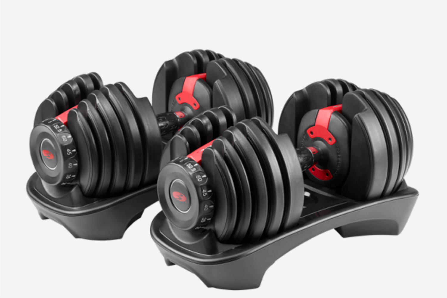 The Bowflex SelectTech 552 Adjustable Dumbbells on a white background.