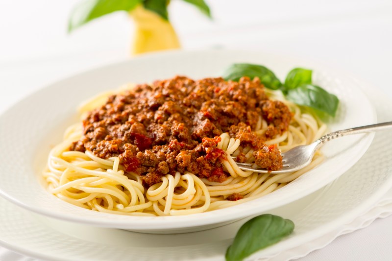 A classic bolognese sauce served over spaghetti.