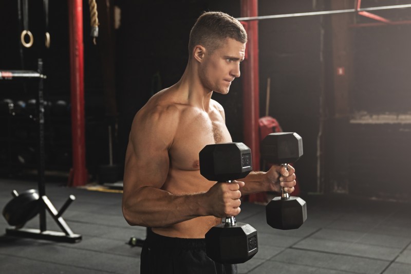 Man performing incline hammer curls