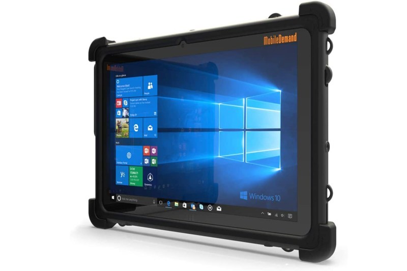 MobileDemand Flex 10B Rugged Touchscreen Tablet on plain, white background.