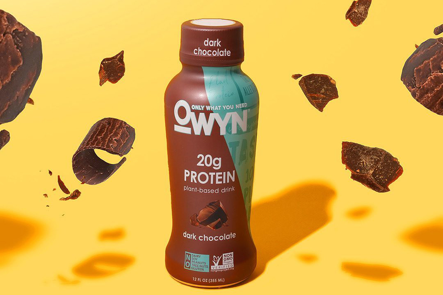 This Owyn bottle is a delicious dark chocolate-flavored plant-based drink with 20 grams of protein.
