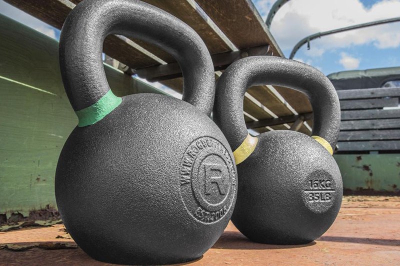 two kettlebells.