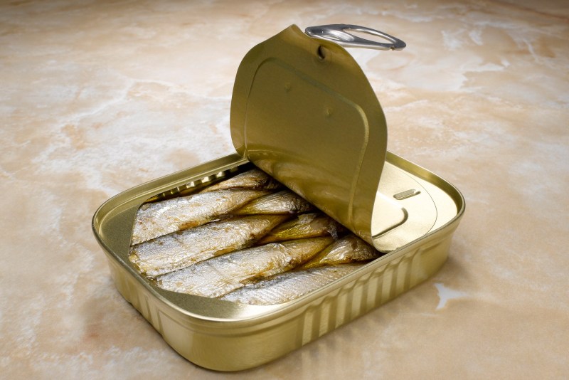An opened tin of sardines