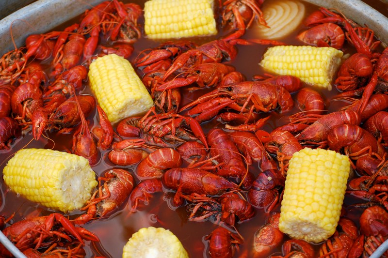 Crawfish with corn.