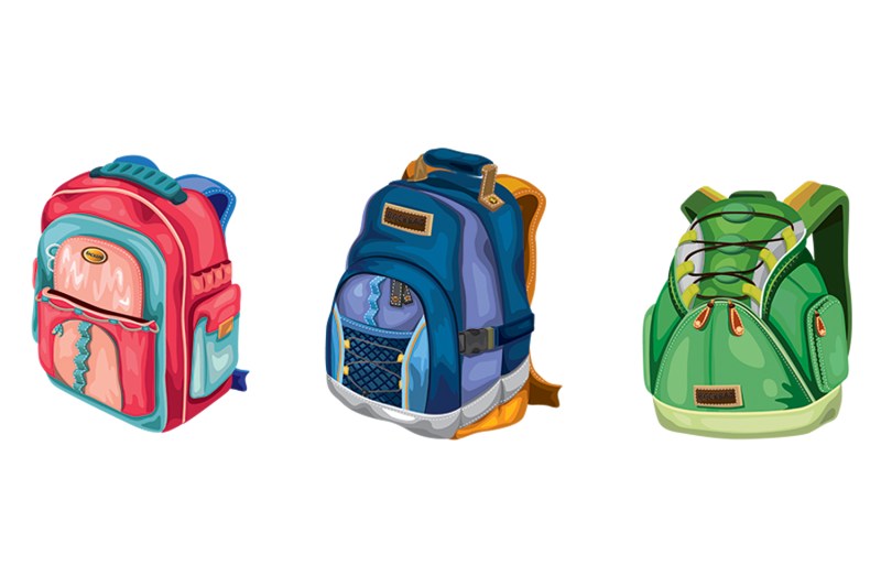 Illustration of three kinds of zipper backpacks.