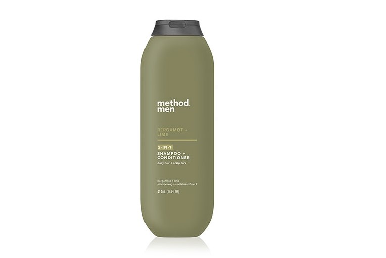 Bottle of method men 2-in-1 shampoo and conditioner.