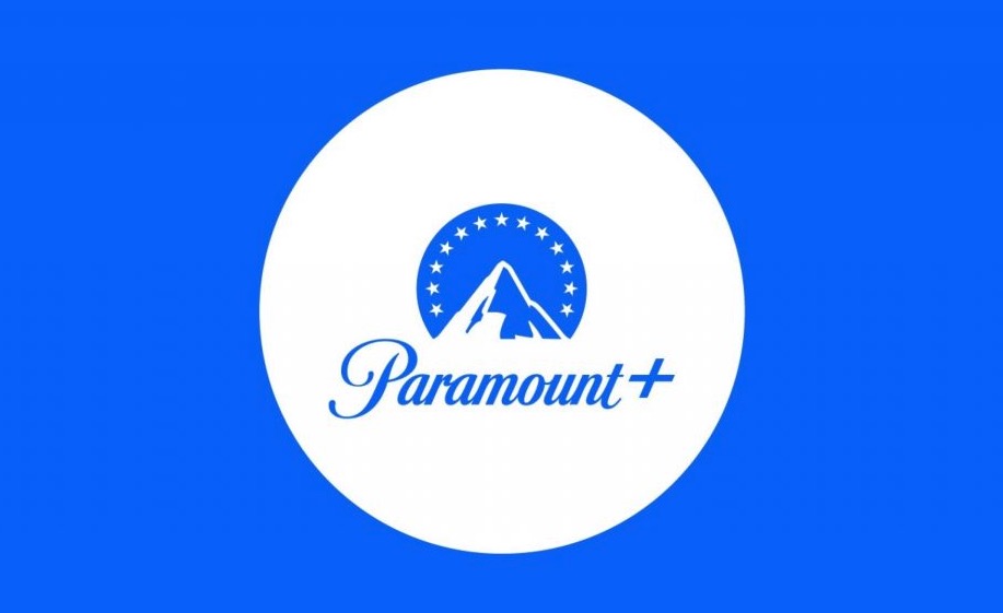 The Paramount Plus logo on a bright blue background.