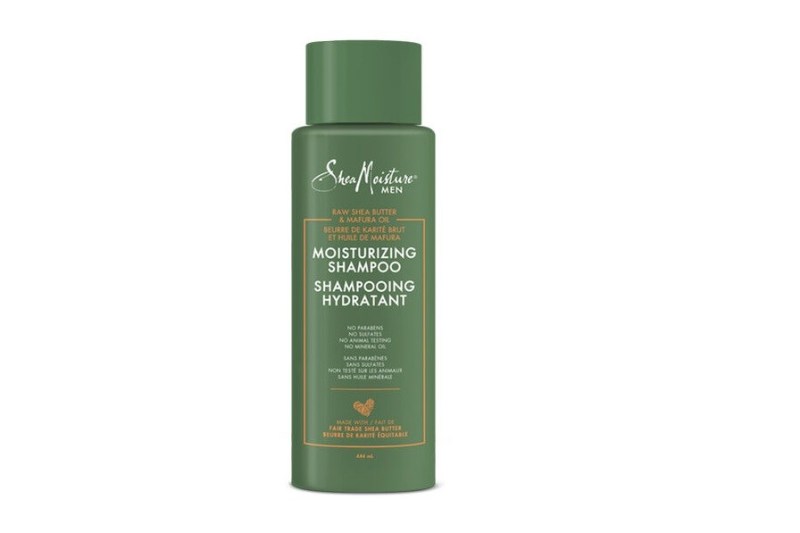 SheaMoisture shampoo bottle with blank background.
