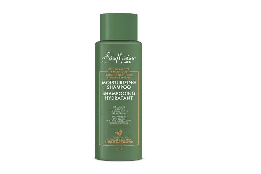 SheaMoisture shampoo bottle with blank background.