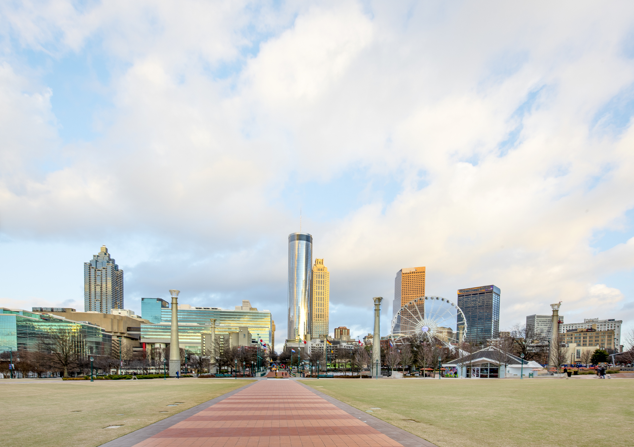 Wide shot of Centennial Park in Atlanta.