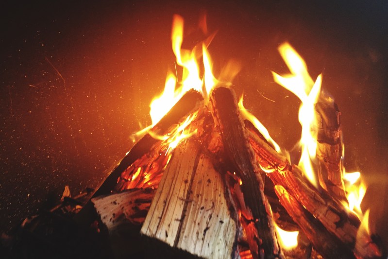 Fire burning at night.