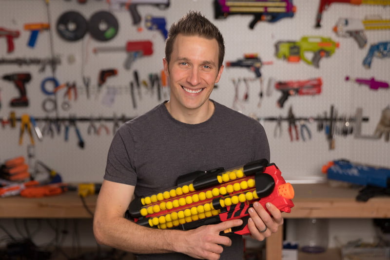 Luke Goodman holding a Nerf blaster