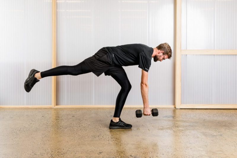 Man performing single-leg Romanian deadlifts