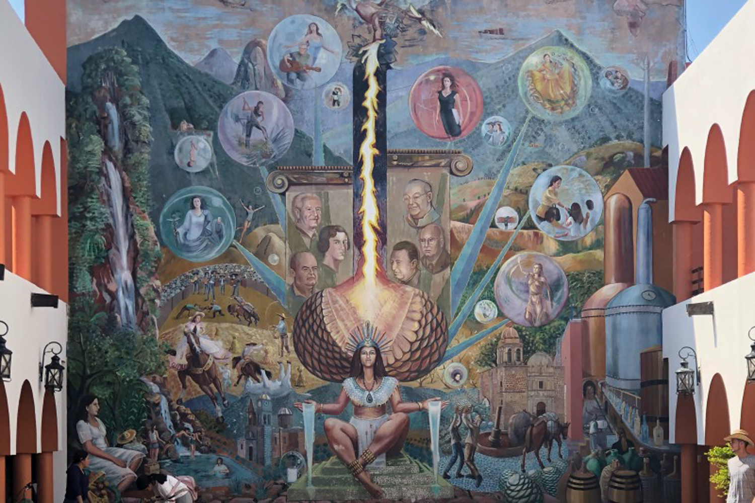 Painting depicting the history of the tequila making process in the historic town of tequila in Jalisco State Mexico
